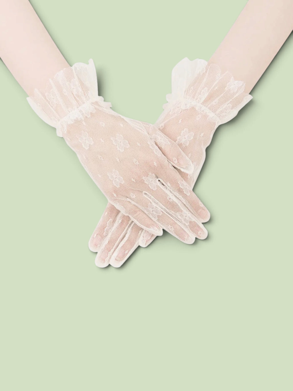 Short Lace Bridal Gloves with Ruffle Cuff