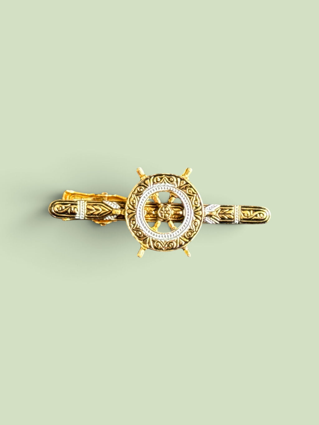 Vintage Damascene Style Ship's Wheel Tie Clip