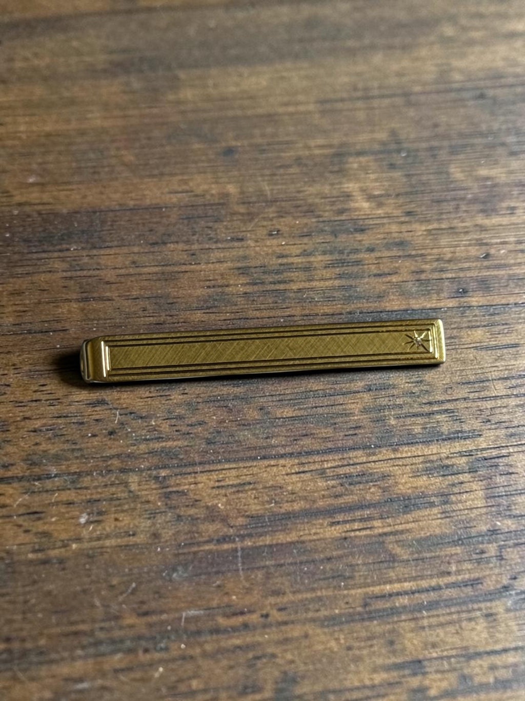 Vintage Brushed Gold-Tone Tie Bar with Star Accent