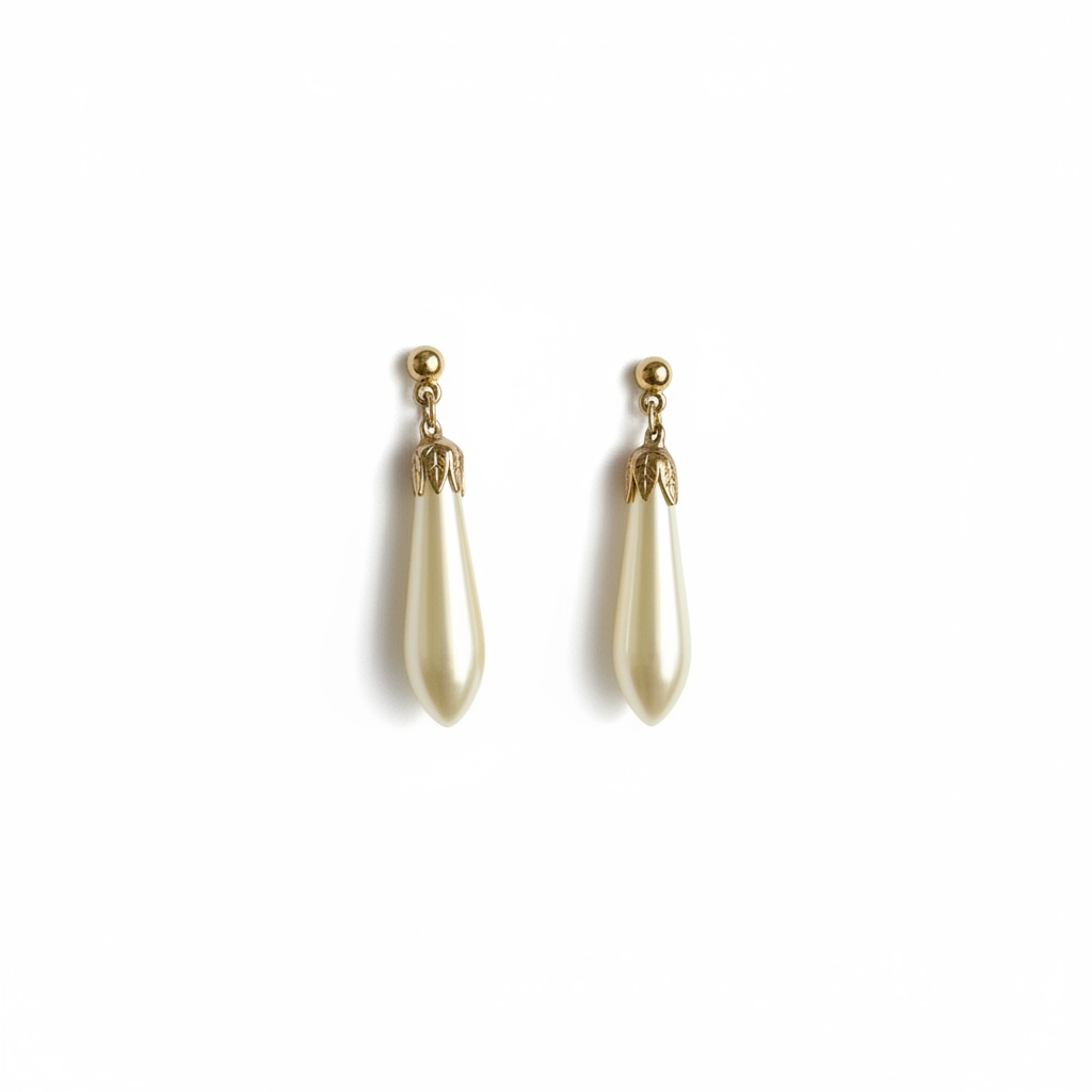 Vintage Faux Pearl Teardrop Dangle Earrings, Gold-Tone