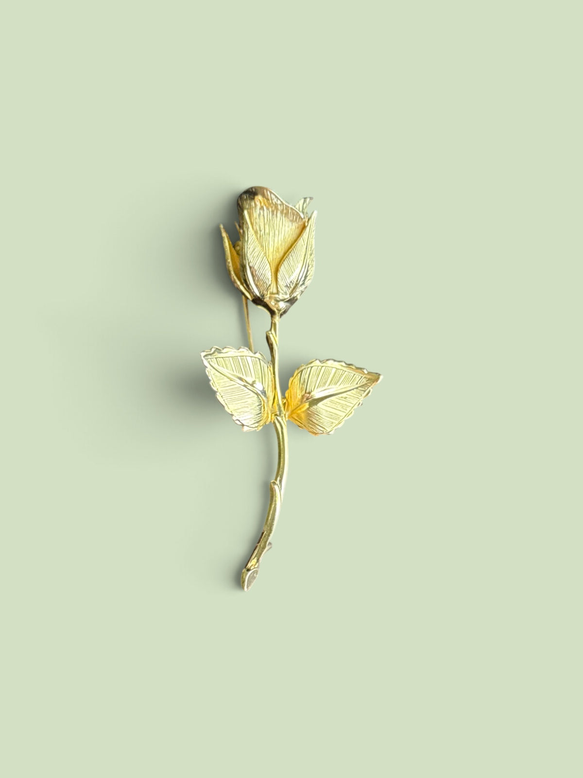 Vintage Gold-Tone Long Stem Rosebud Brooch