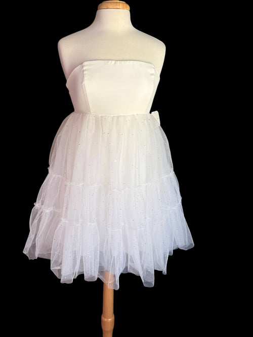 Altar'd State white tulle mini dress, back bow