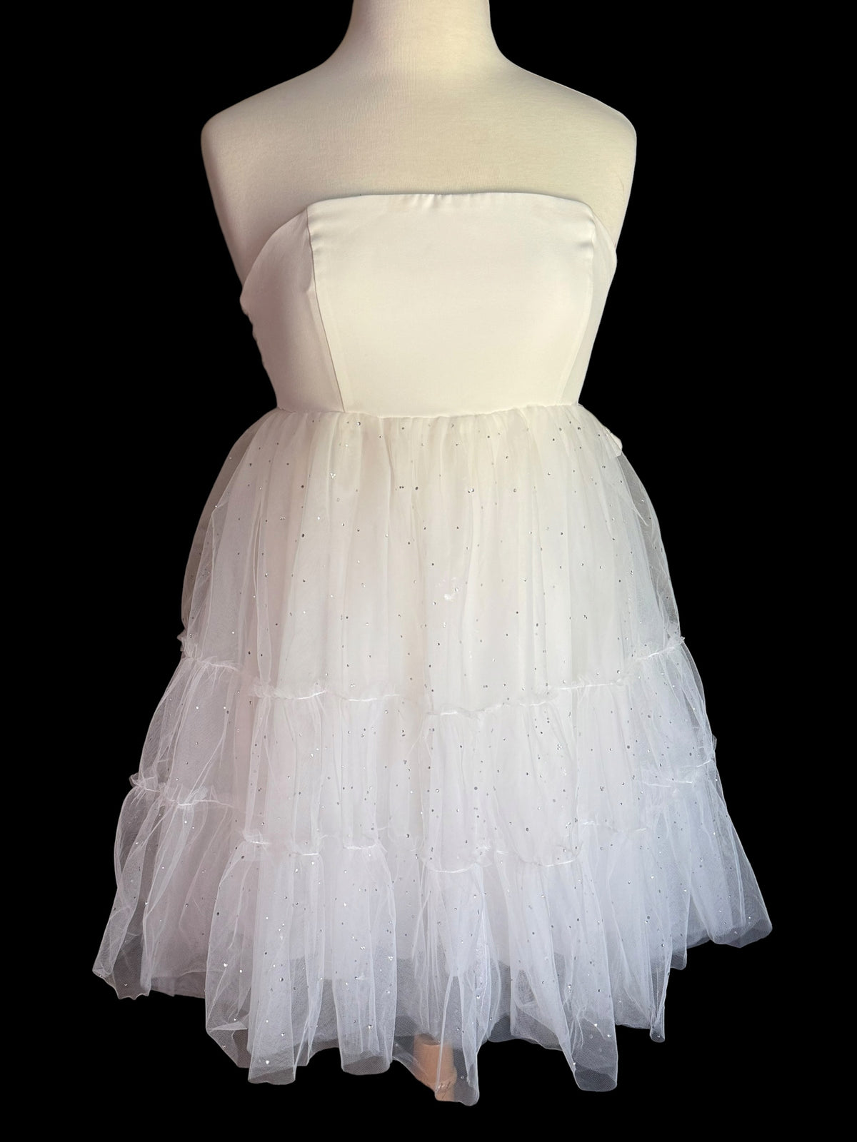 Altar'd State white strapless sparkle tulle mini dress