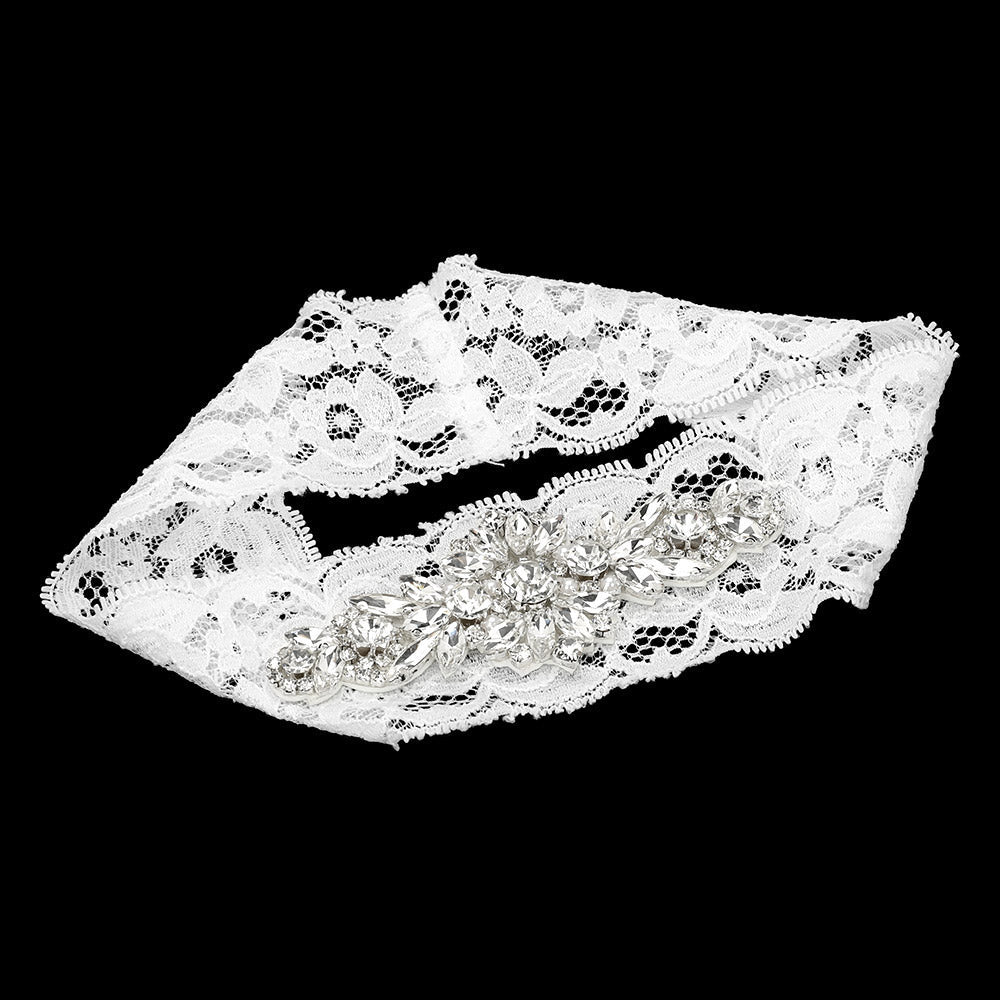 Lace wedding garter, crystal cluster detail
