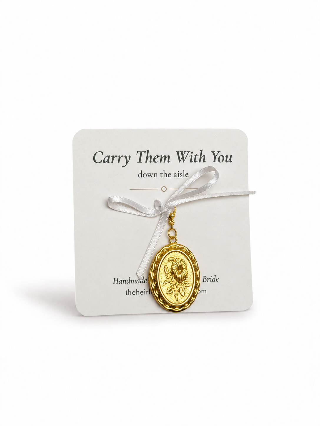Floral photo locket charm on keepsake card