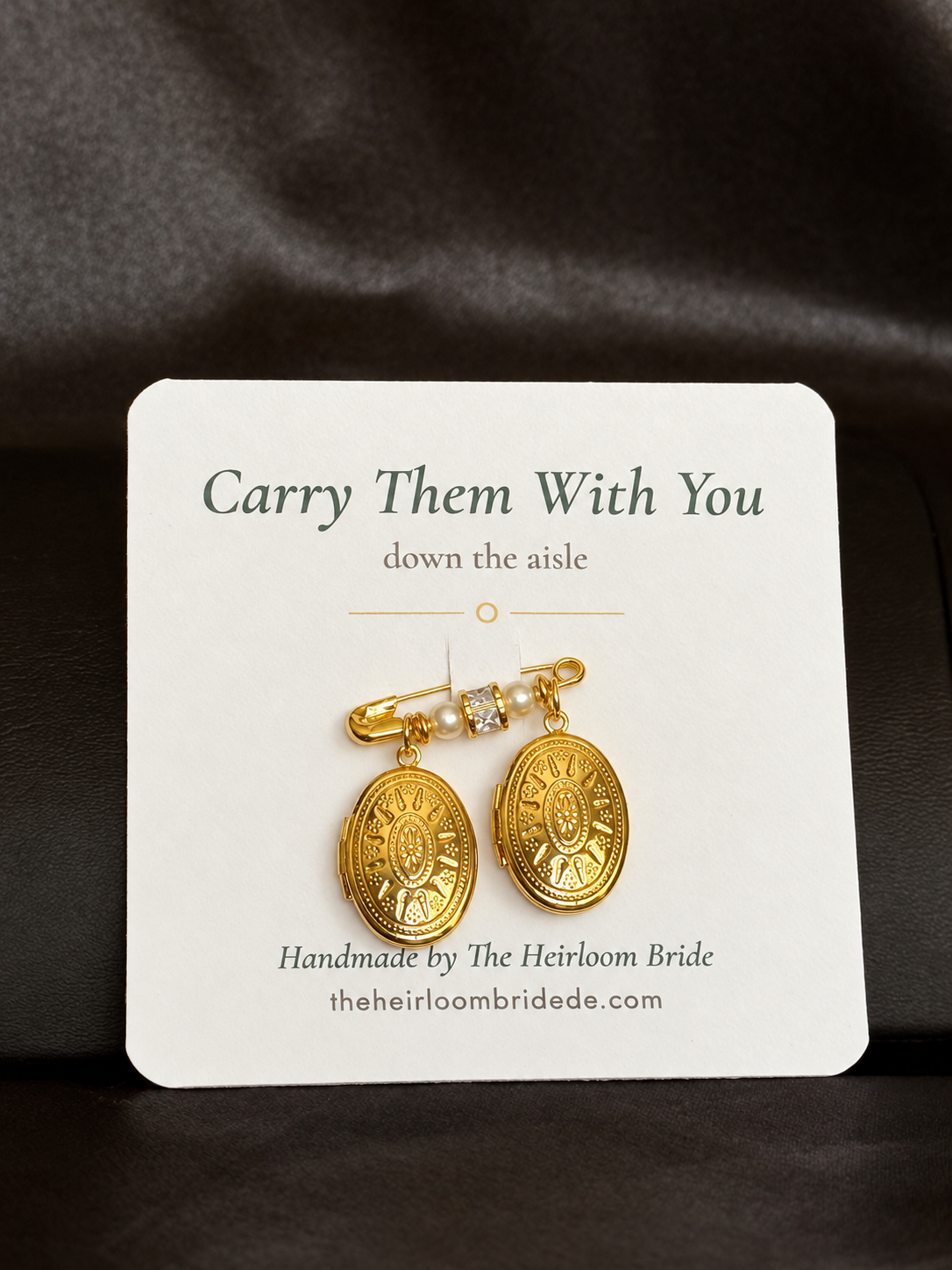 Handmade double photo locket pin with pearls